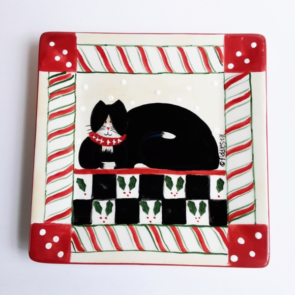 Oneida Fiddlestix Candy Cane Cat 8" square Plate - Picture 1 of 8